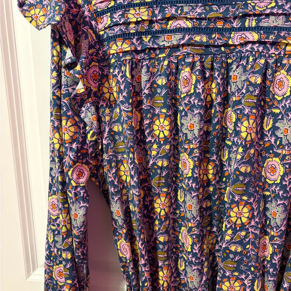 Boden Navy Floral Midi Dress with Pink & Yellow Accents - Picture 2 of 8